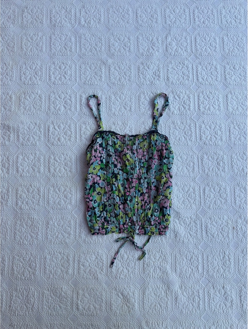 Y2K 2000s Aeropostale Women's Medium Floral Print Spaghetti Strap Tank Top